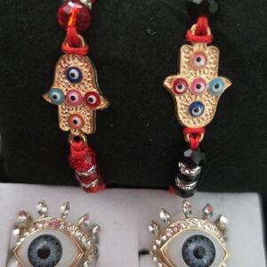 (3pc BUNDLE)👁(2) EVIL EYE Adjustable Bracelets & 👁(1) Bling RING  NWT